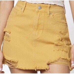 PacSun Distressed Jean Skirt Mustard Yellow Size 26
